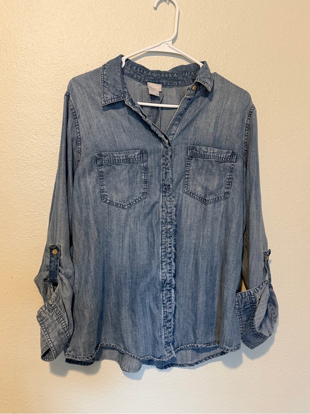 Chico's Light Blue Denim Button-Front Shirt